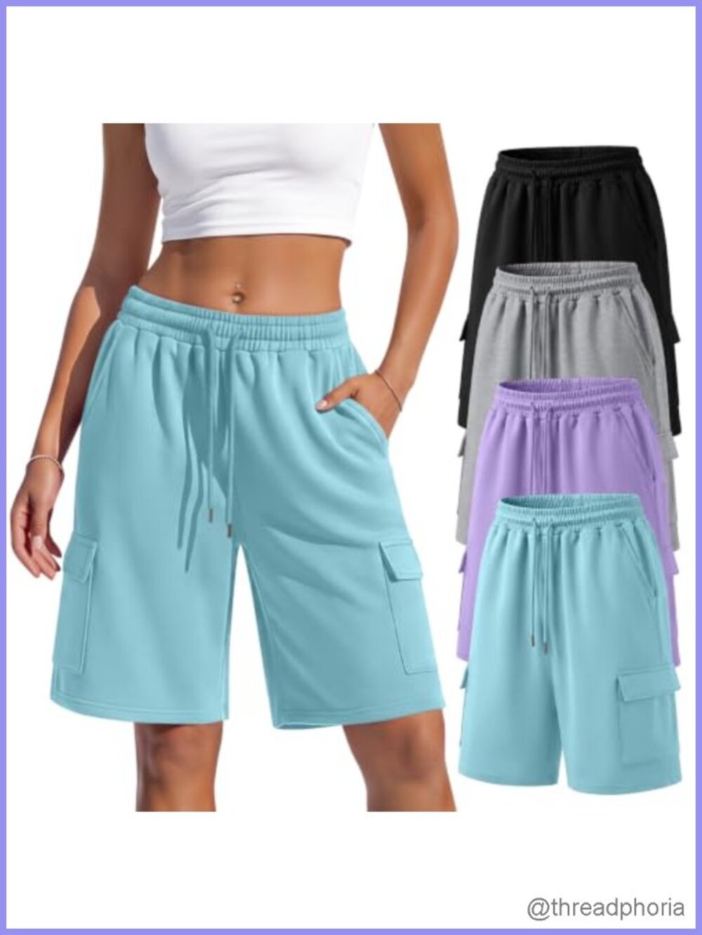 4 Pack Women's Bermuda Shorts Soft Cotton Drawstring Wide Leg